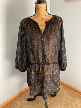 Maurices Black Sheer Tunic/Mini Dress with Aztec Geometric Print  Women Size 3X